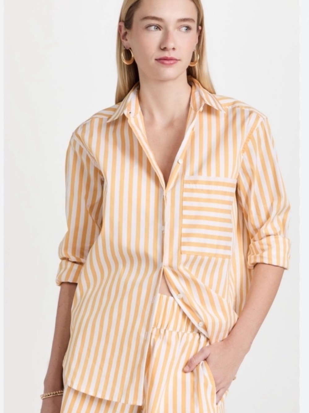 AYR Yellow White Striped Oversized Button Down Shirt Medium Coastal Preppy